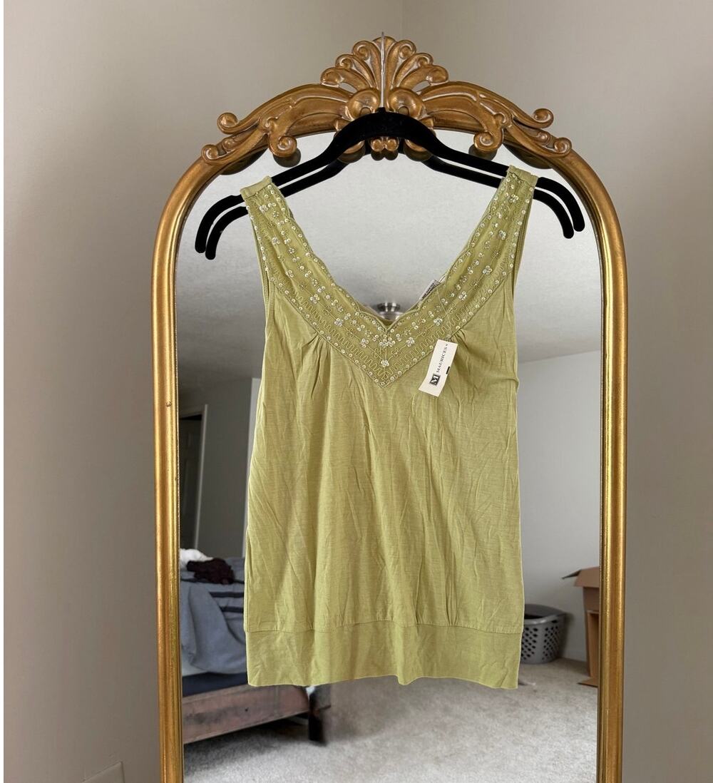 NWT Vintage Y2K Maurices Green Sequin Lace Embroidered Tank Top